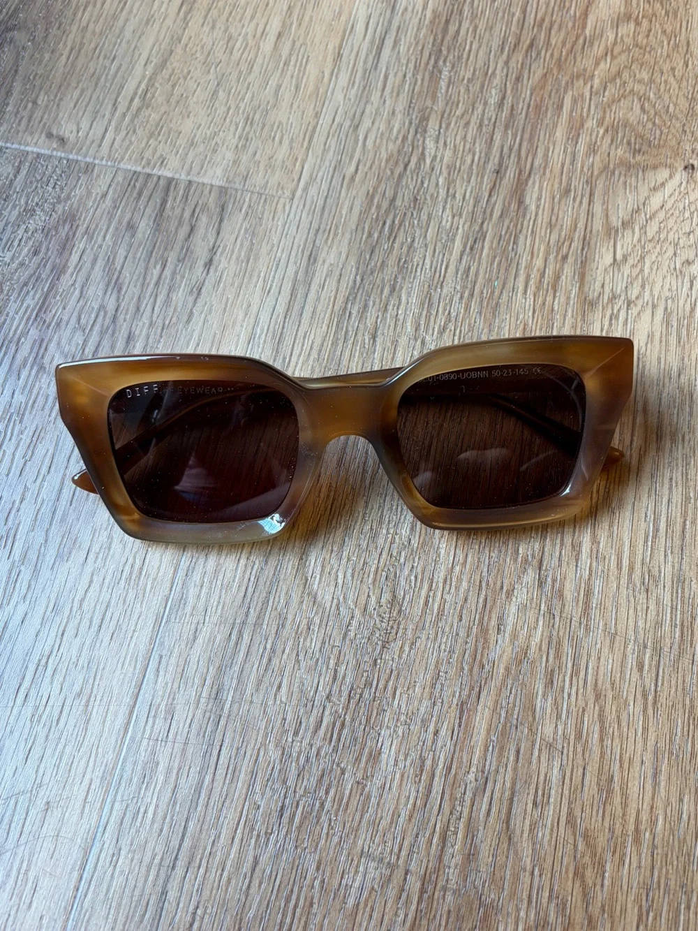 DIFF Eyewear Greer Square Cat Eye Sunglasses Brown Translucent Frame 50-23-145